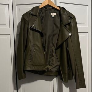 Style & Co. Women's Dark Green Faux Leather Jacket